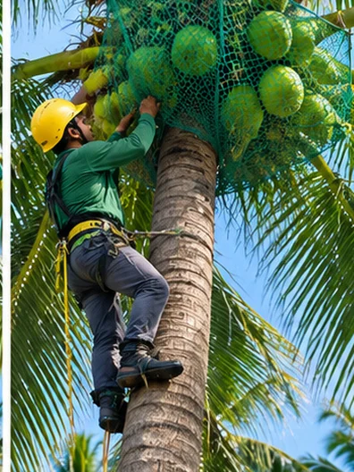 Coconut tree safety net installation